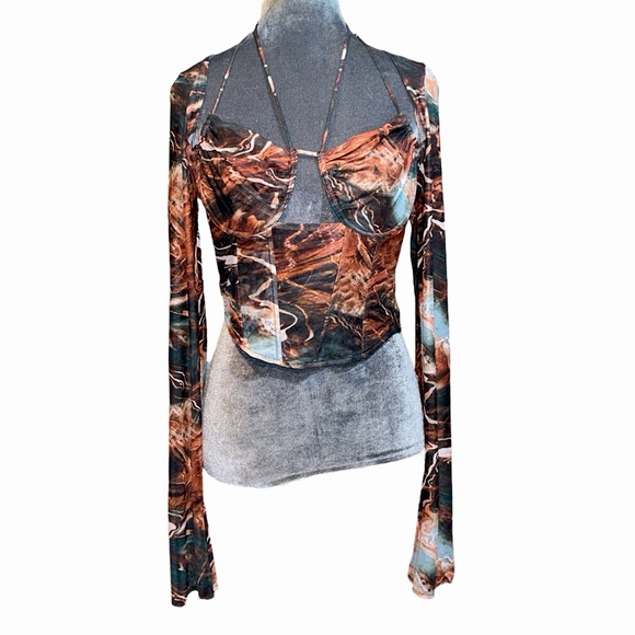 Nwt sheer stretch corset like crop top with halter top strings & underwire cups - Picture 1 of 6